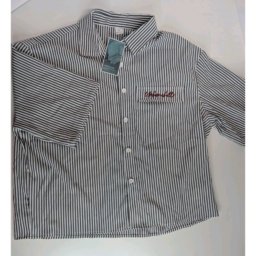 Gorglitter Men's M Urbanchill Striped Button Up Shirt Short Sleeve NWT Pocket